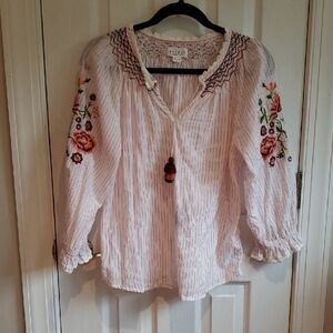 Velvet by Graham & Spencer Striped Blouse with Floral Embroidery